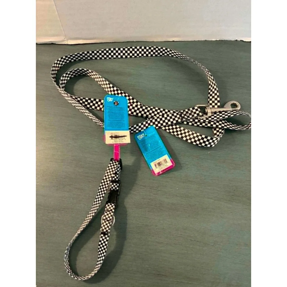 Play On! Collar and Leash Set Dog XS Black White NEW Checkered Pattern